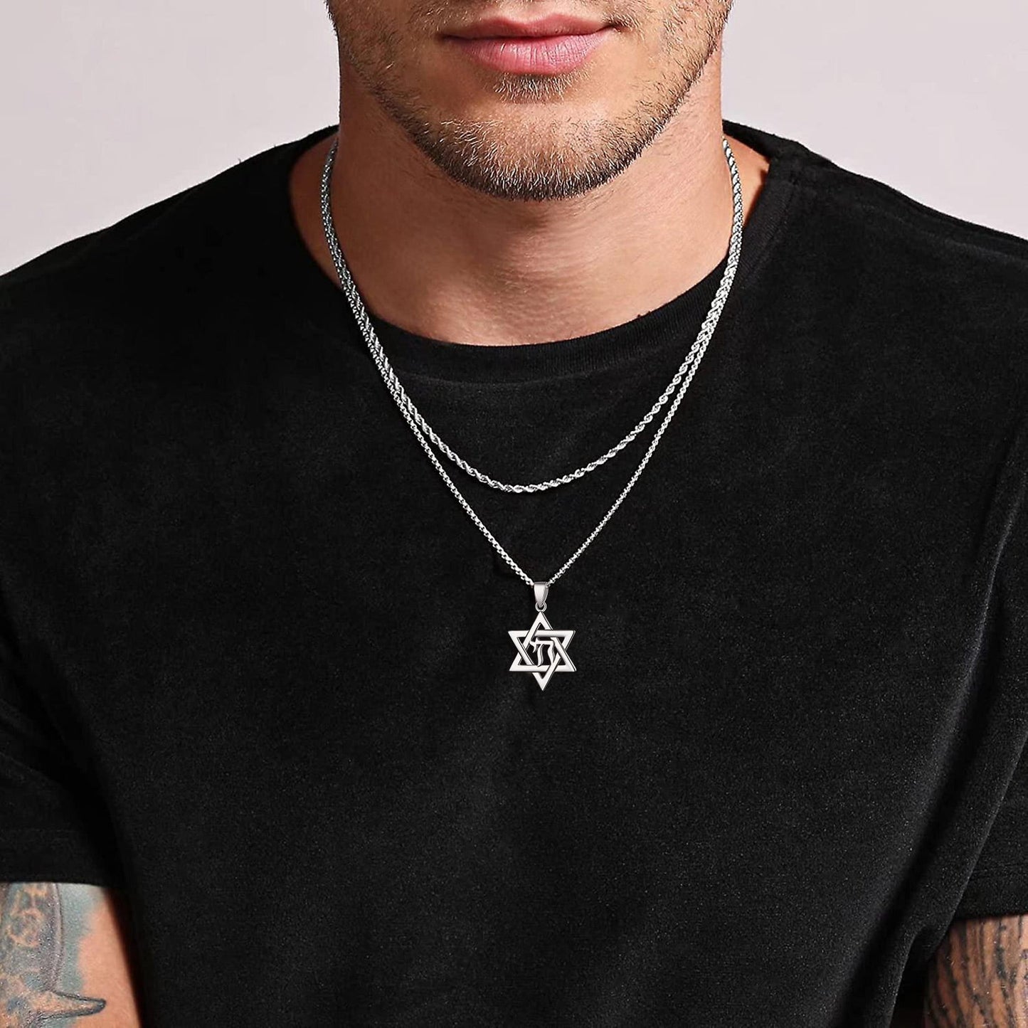 Silver Hebrew Jewish Pendant Necklace for