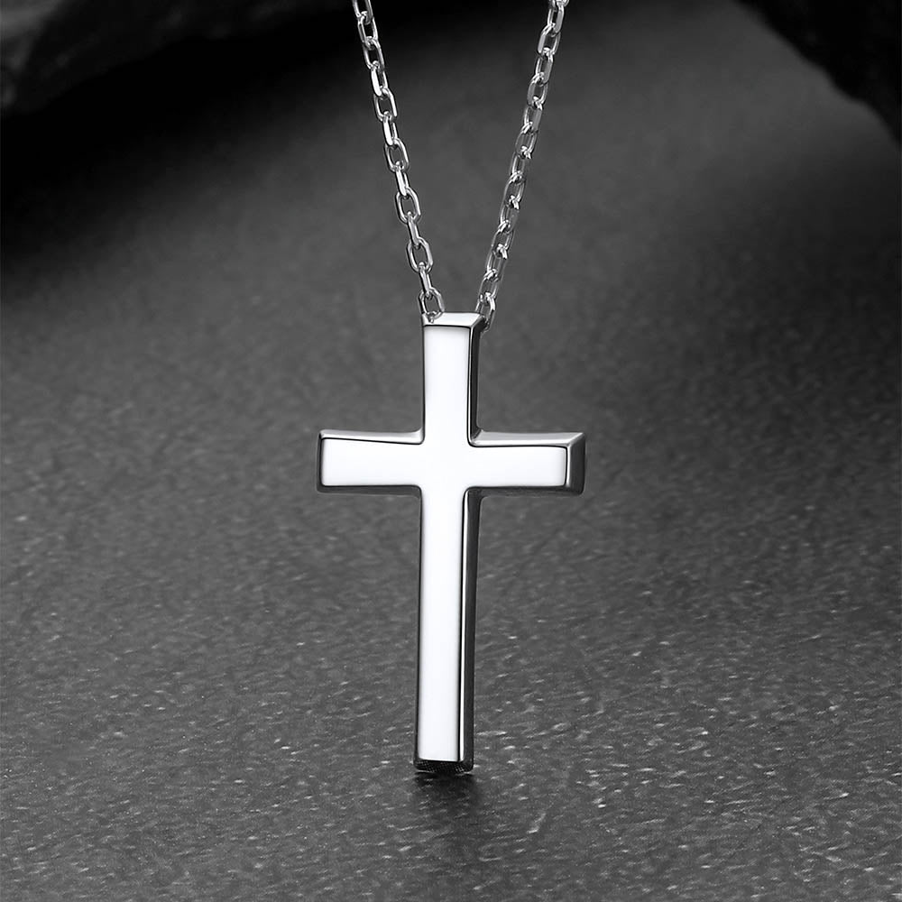 Sterling Silver Minimalist Cross Necklace Christian Faith Pendant for