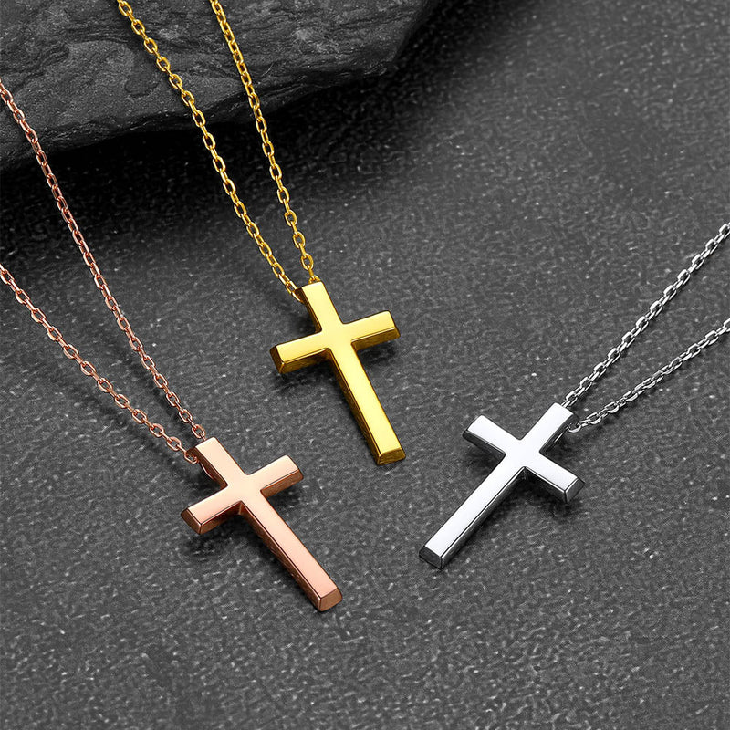 Sterling Silver Minimalist Cross Necklace Christian Faith Pendant for