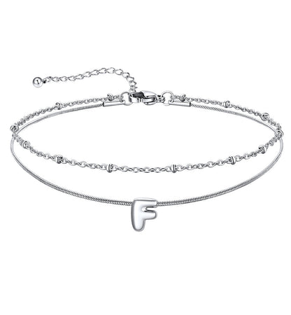 Layered Chain With Beads Bubble Initial Anklets for Mom Gift