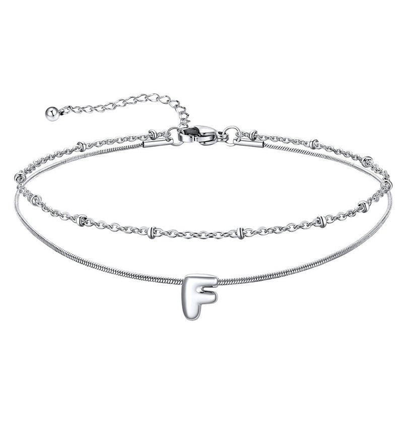 Layered Chain With Beads Bubble Initial Anklets for Mom Gift