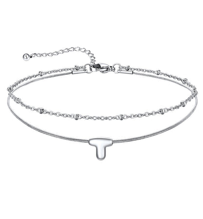 Layered Chain With Beads Bubble Initial Anklets for Mom Gift
