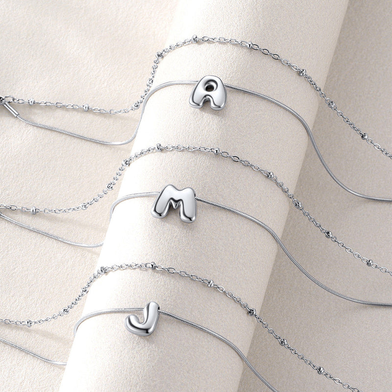 Layered Chain With Beads Bubble Initial Anklets for Mom Gift