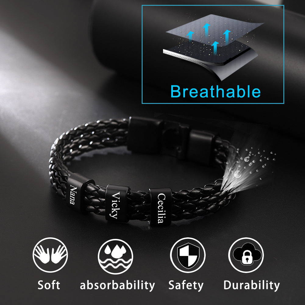 Customized Braided Leather Bracelet With Name Beads for