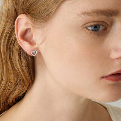 Silver Heart Initial Letter Stud Cubic Zirconia Earrings for Girl