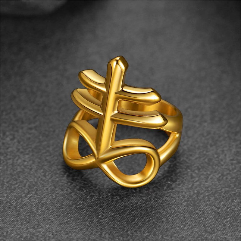 Satanic Leviathan Cross Stainless Steel Ring for