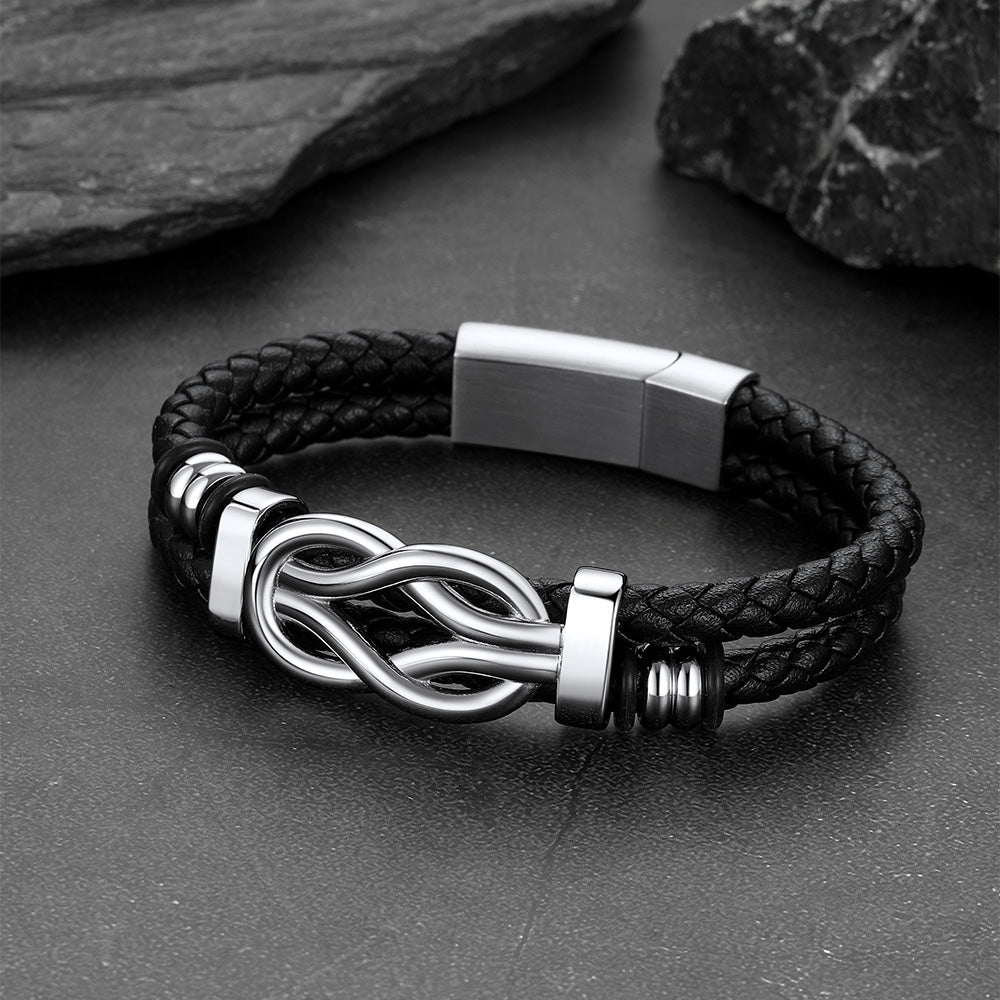 Customized Infinity Love Knot Leather Bracelet for
