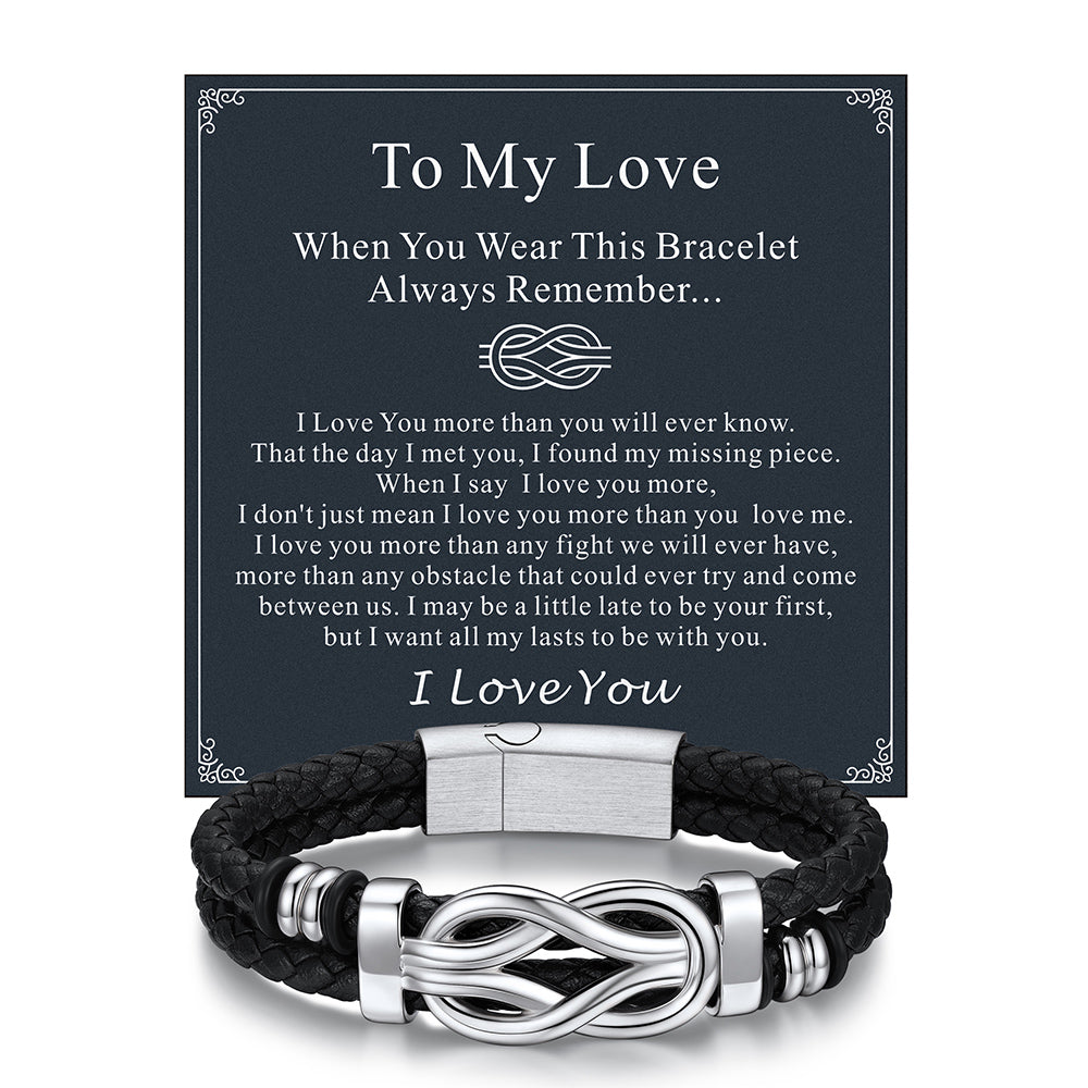 Customized Infinity Love Knot Leather Bracelet for