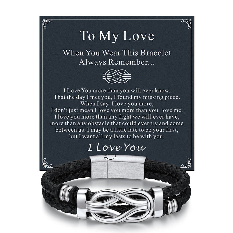 Customized Infinity Love Knot Leather Bracelet for