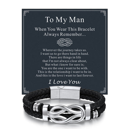 Customized Infinity Love Knot Leather Bracelet for