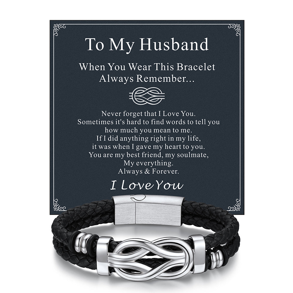 Customized Infinity Love Knot Leather Bracelet for