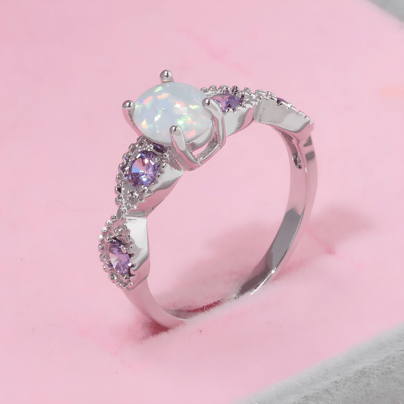 Goddess of Light White Fire Opal Amethyst Ring