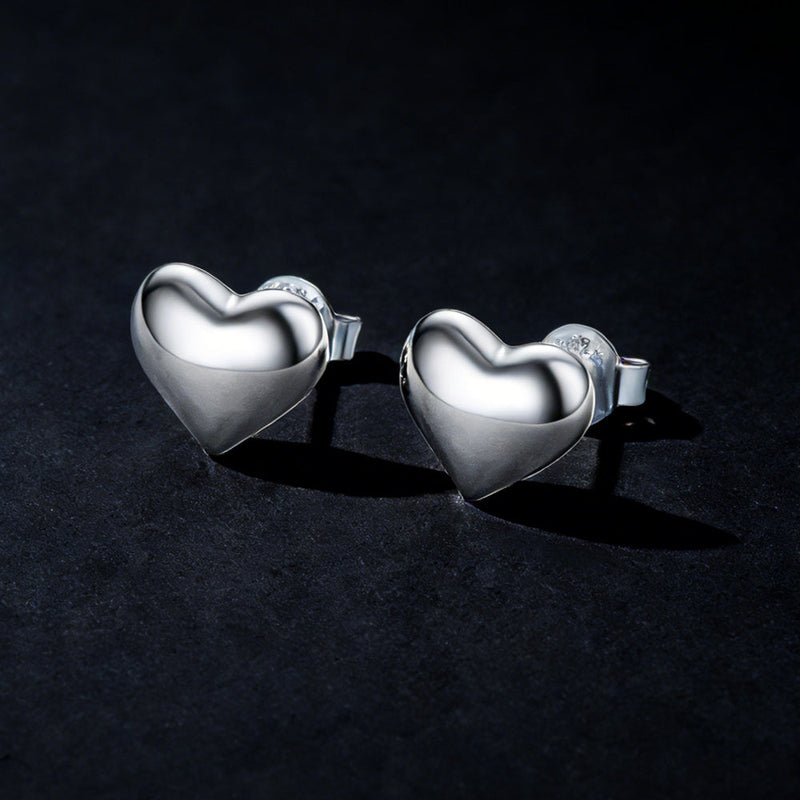 Sterling Silver Chunky Puffy Heart Stud Earrings for