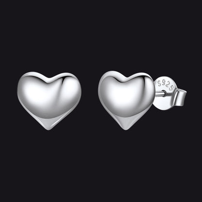 Sterling Silver Chunky Puffy Heart Stud Earrings for