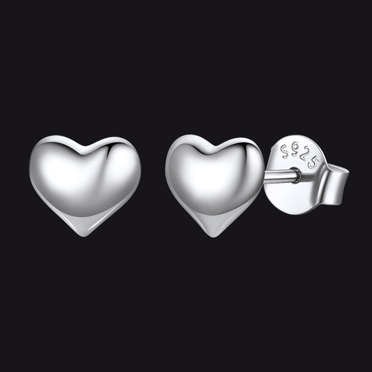 Sterling Silver Chunky Puffy Heart Stud Earrings for