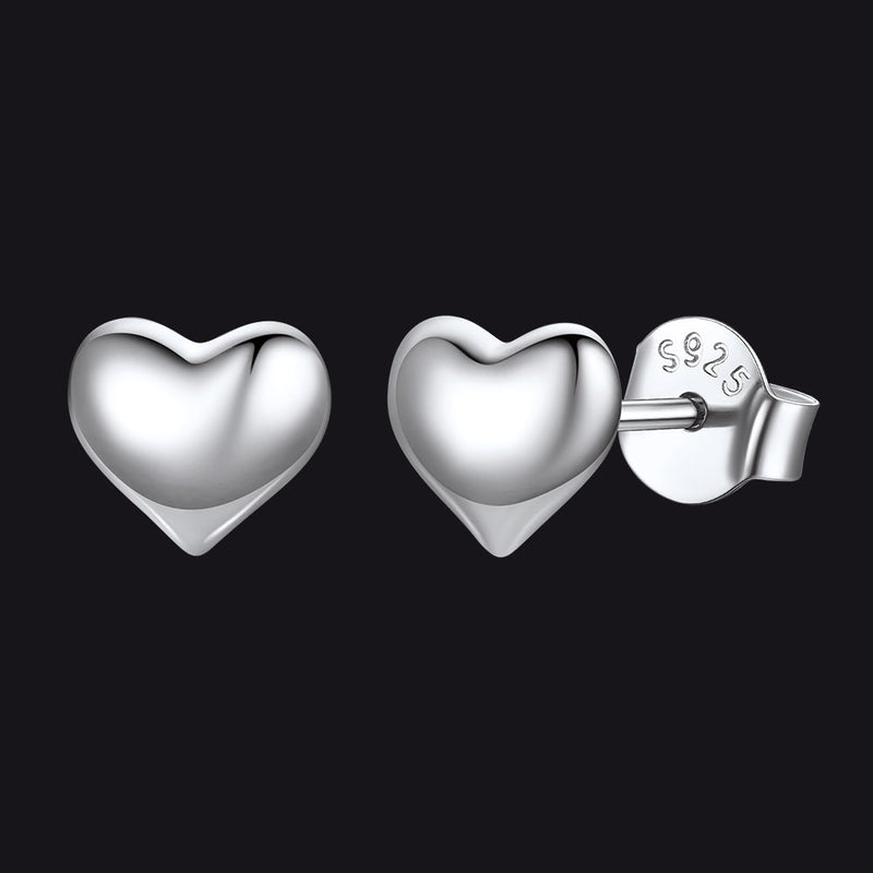 Sterling Silver Chunky Puffy Heart Stud Earrings for