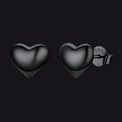 Sterling Silver Chunky Puffy Heart Stud Earrings for