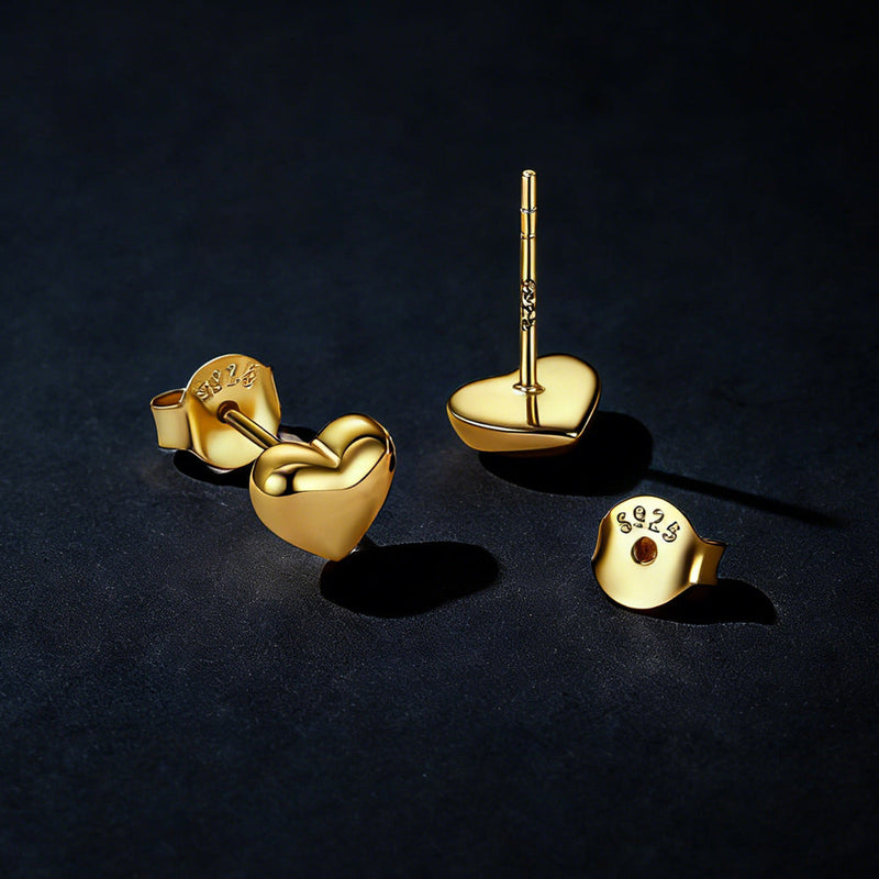 Sterling Silver Chunky Puffy Heart Stud Earrings for