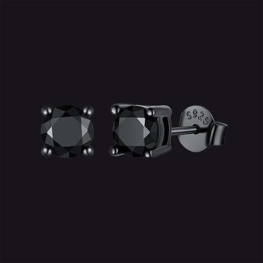 Sterling Silver Round Black Diamond Stud Earrings for