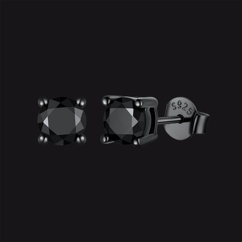 Sterling Silver Round Black Diamond Stud Earrings for