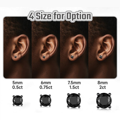Sterling Silver Round Black Diamond Stud Earrings for