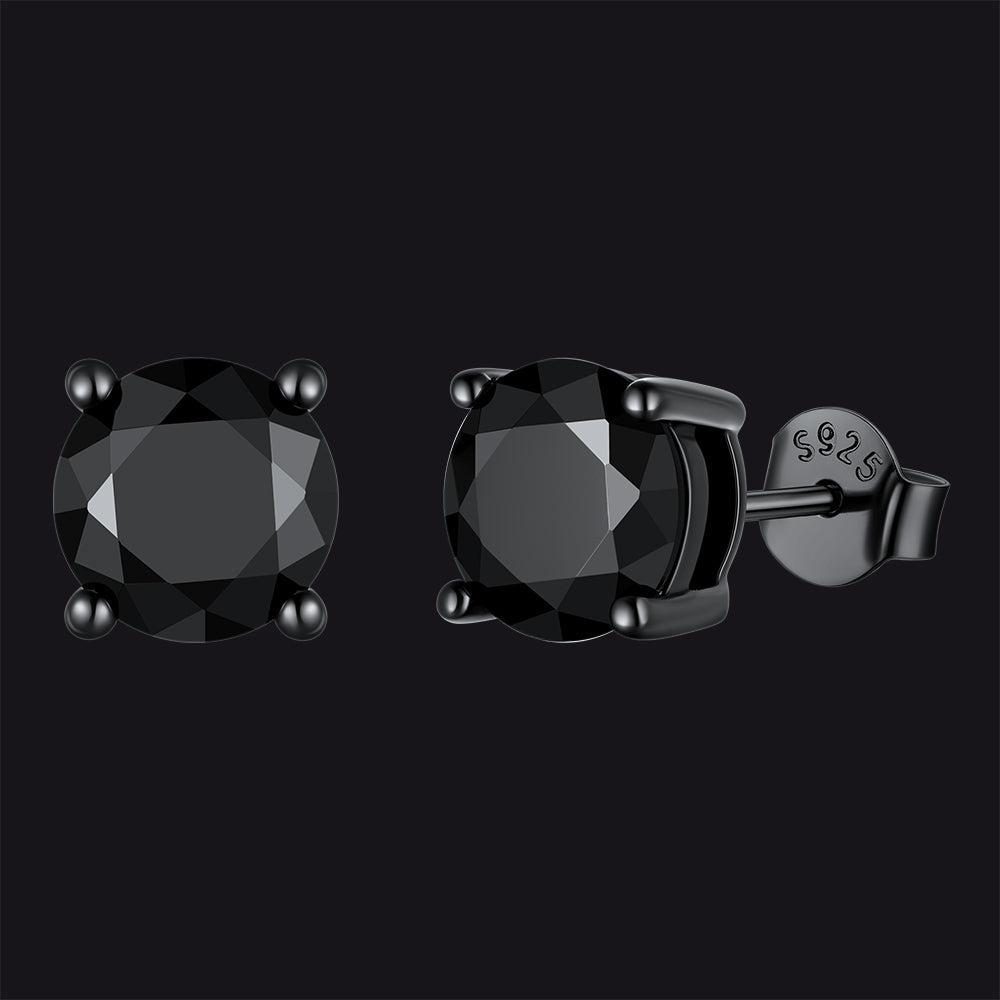 Sterling Silver Round Black Diamond Stud Earrings for