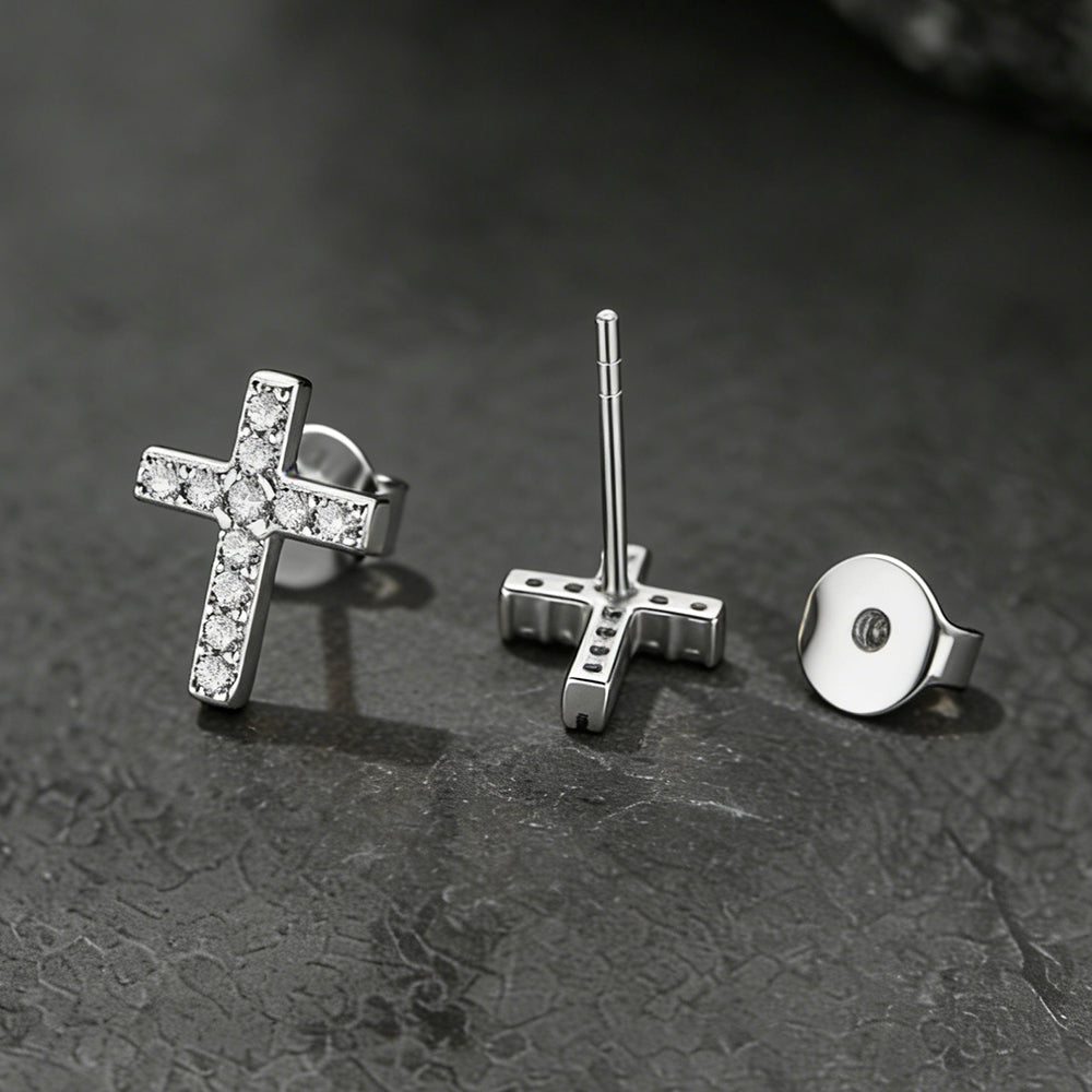 Sterling Silver Cross Stud Earrings for With Cz, Christian Jewelry 10mm