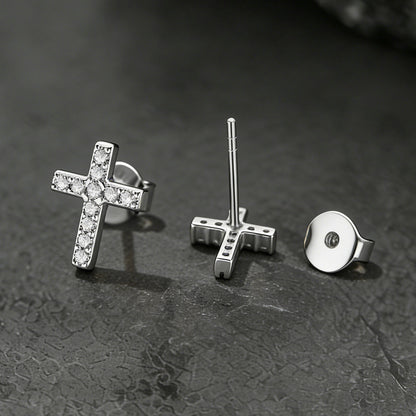 Sterling Silver Cross Stud Earrings for With Cz, Christian Jewelry 10mm