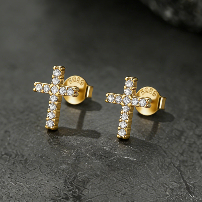 Sterling Silver Cross Stud Earrings for With Cz, Christian Jewelry 10mm