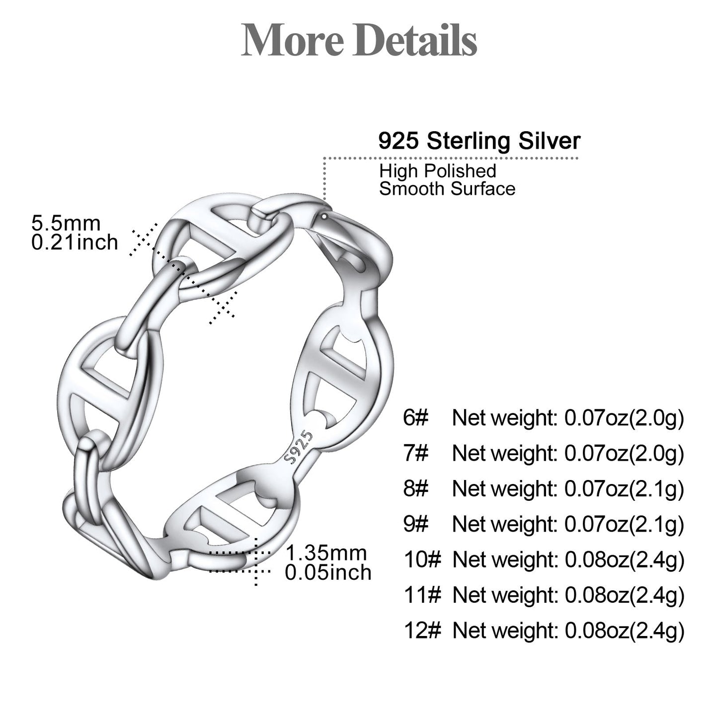 Sterling Silver Mariner Chain Link Ring for