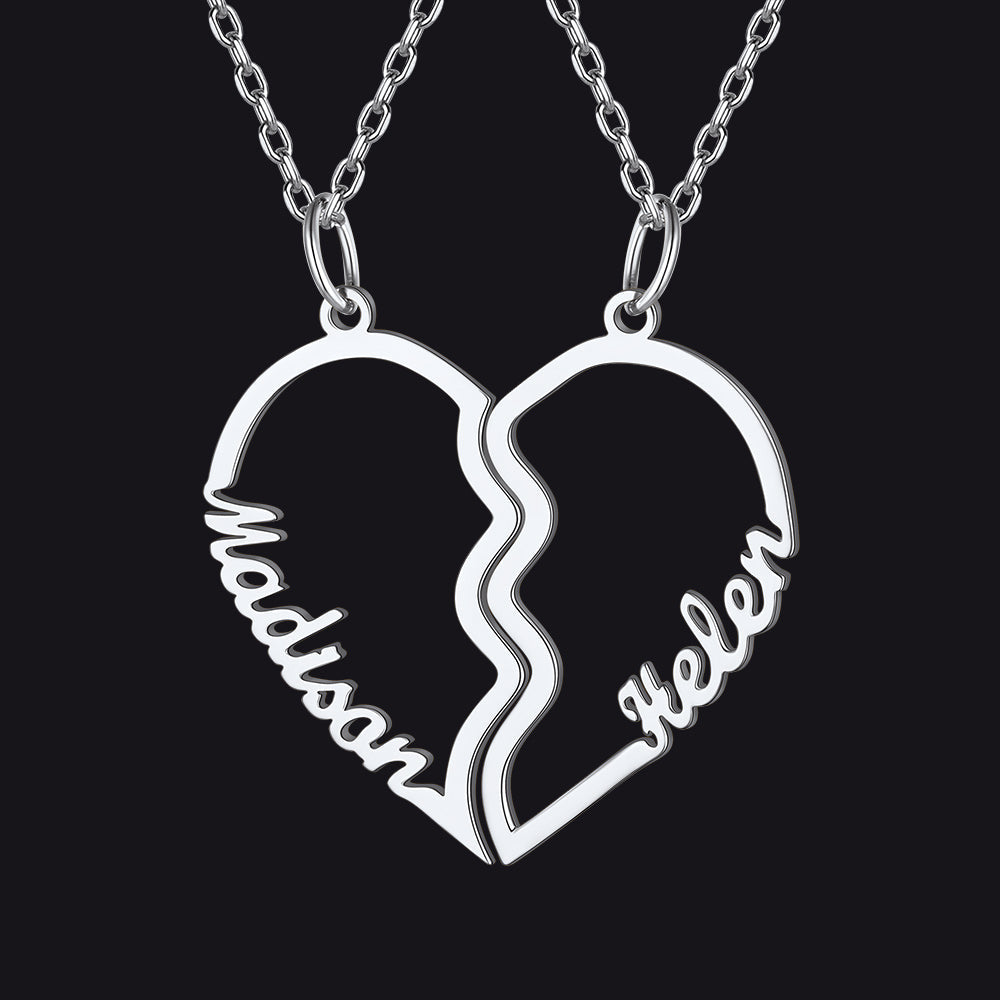 Custom Name Matching Heart Couple Necklaces Gift for Couple Mom Daughter