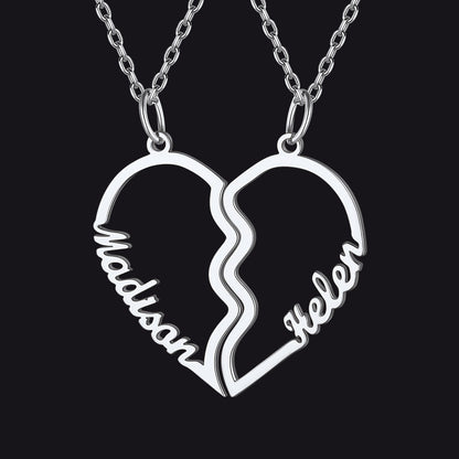 Custom Name Matching Heart Couple Necklaces Gift for Couple Mom Daughter