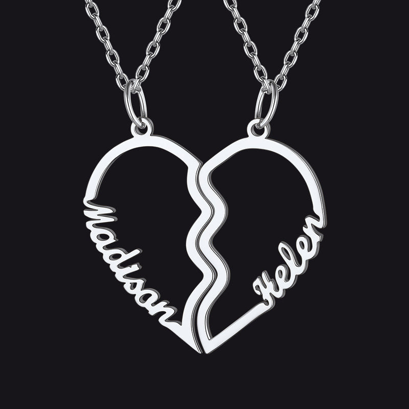 Custom Name Matching Heart Couple Necklaces Gift for Couple Mom Daughter