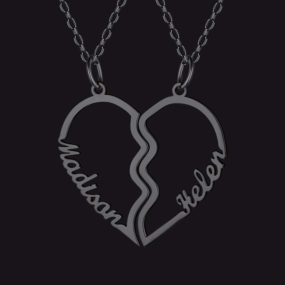 Custom Name Matching Heart Couple Necklaces Gift for Couple Mom Daughter