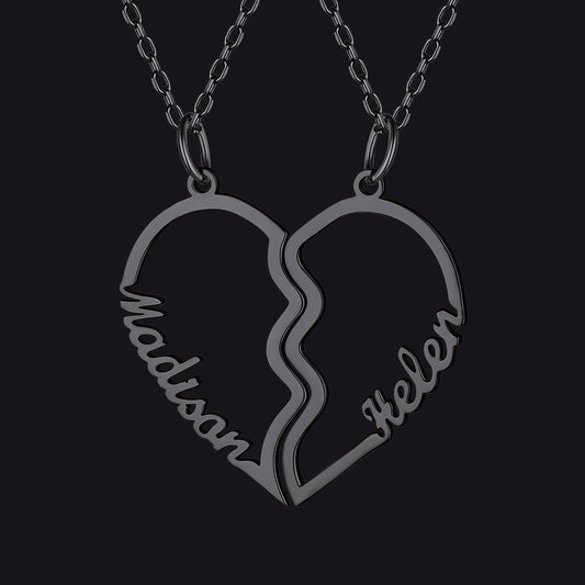 Custom Name Matching Heart Couple Necklaces Gift for Couple Mom Daughter