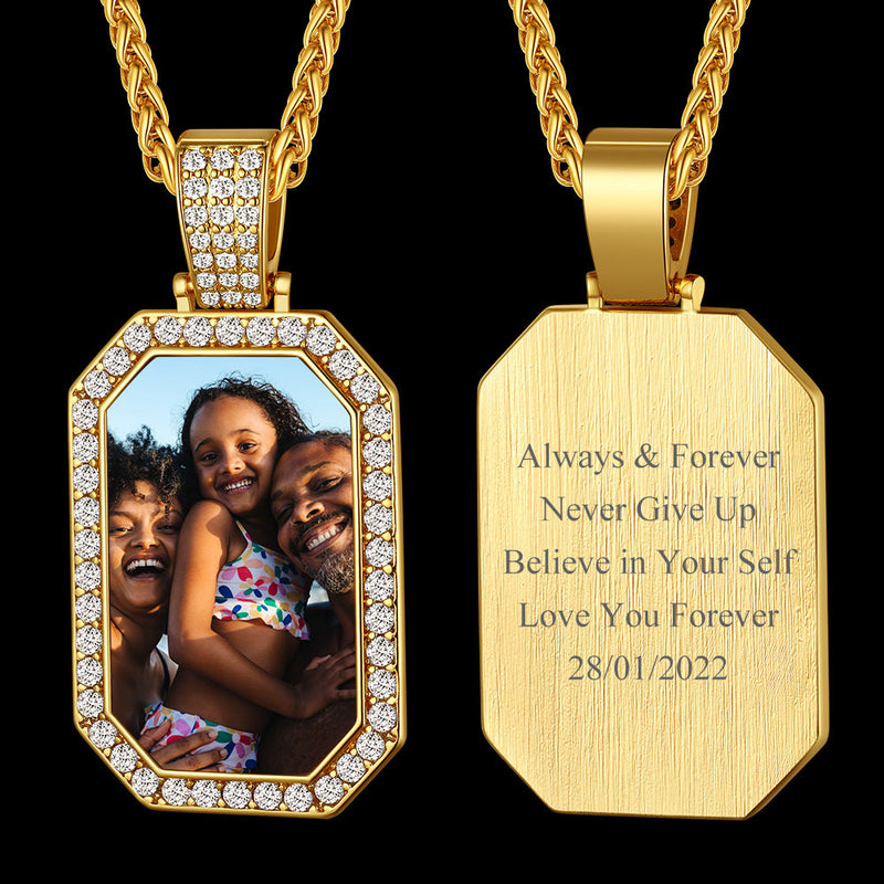 Memorial Personalized Picture Dog Tag Necklace With Cz for Mom Family
