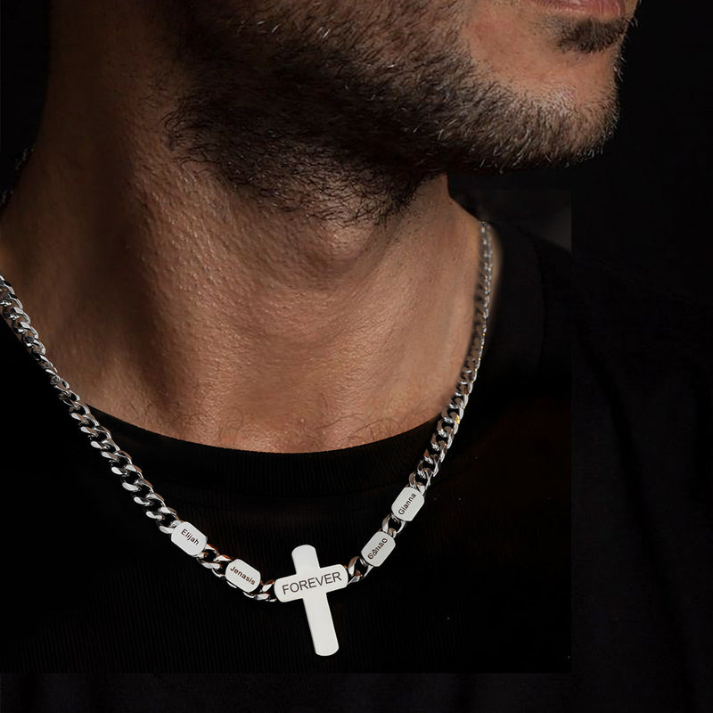 Customized Name Cuban Chain Cross Necklace for 7mm