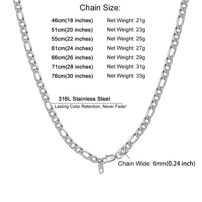 Figaro Curb Chain Link Necklace, 6/7.5/10 Mm Width
