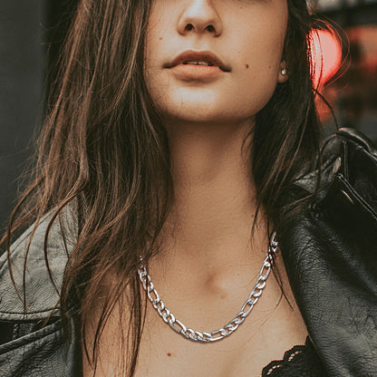 Figaro Curb Chain Link Necklace, 6/7.5/10 Mm Width