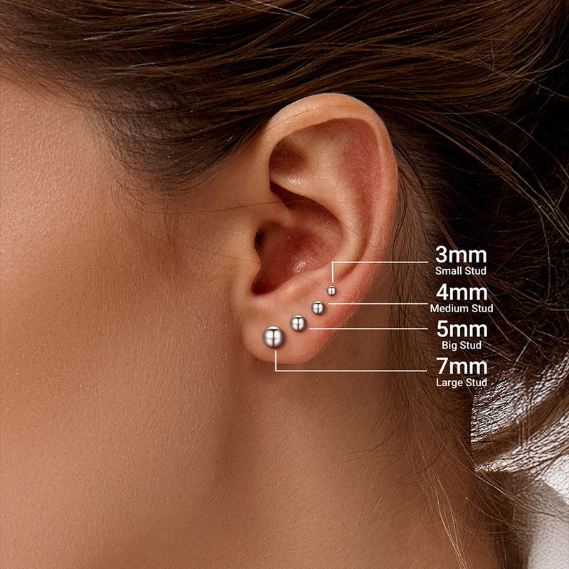 S925 Silver Minimalist Ball Stud Earrings for