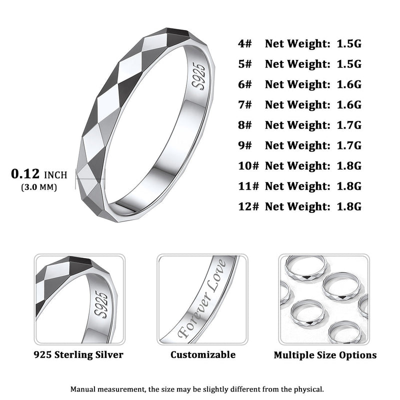 925 Sterling Silver 3mm Minimalist Band Rings for
