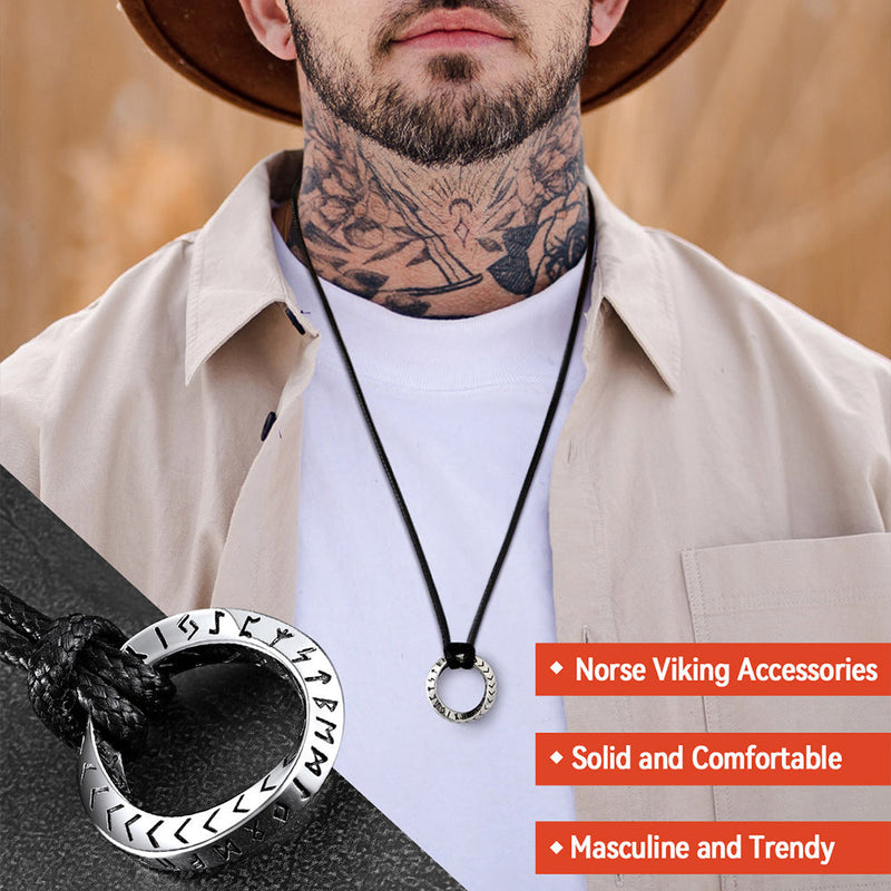 Viking Mobius Circle Leather Necklace Adjustable Leather Chain for