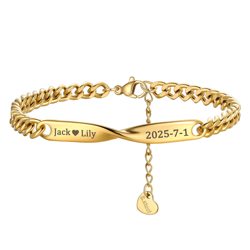 Custom Engraving Mobius Matching Link Bracelets for Couple