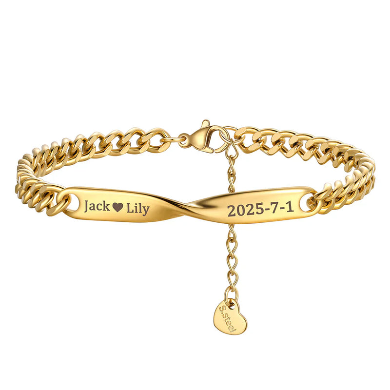 Custom Engraving Mobius Matching Link Bracelets for Couple