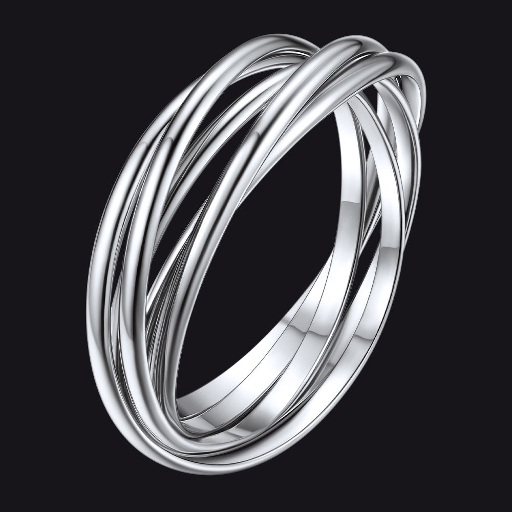 925 Sterling Silver Multi Interlocked Rolling Stackable Ring