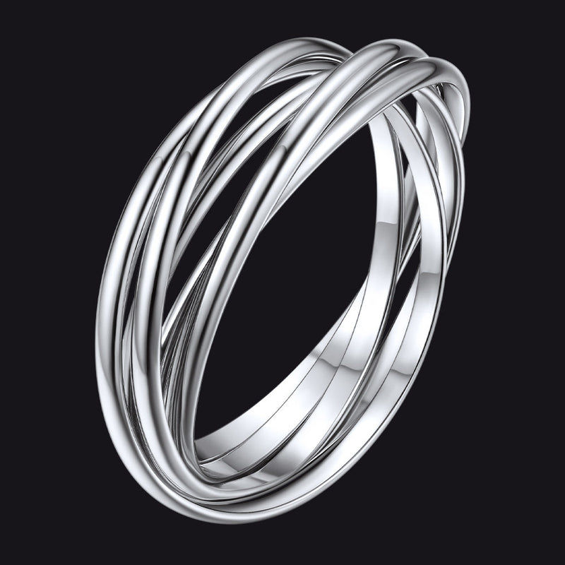 925 Sterling Silver Multi Interlocked Rolling Stackable Ring