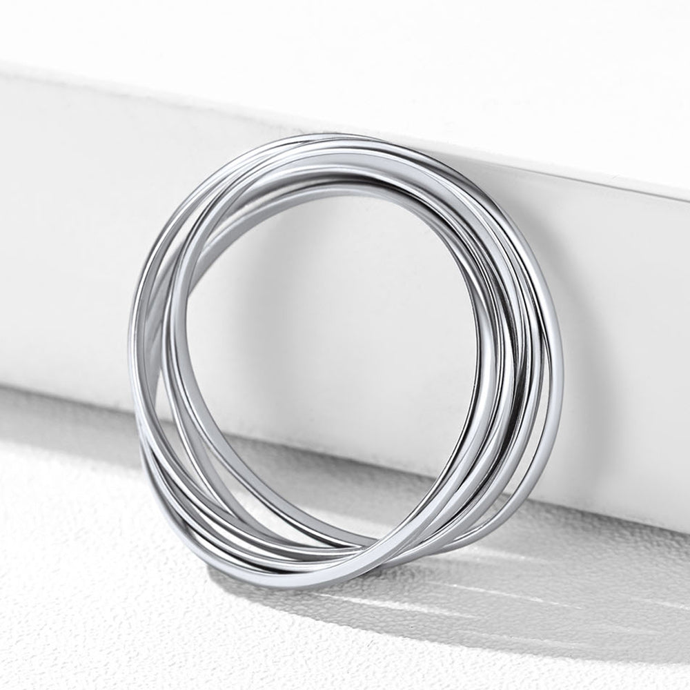 925 Sterling Silver Multi Interlocked Rolling Stackable Ring