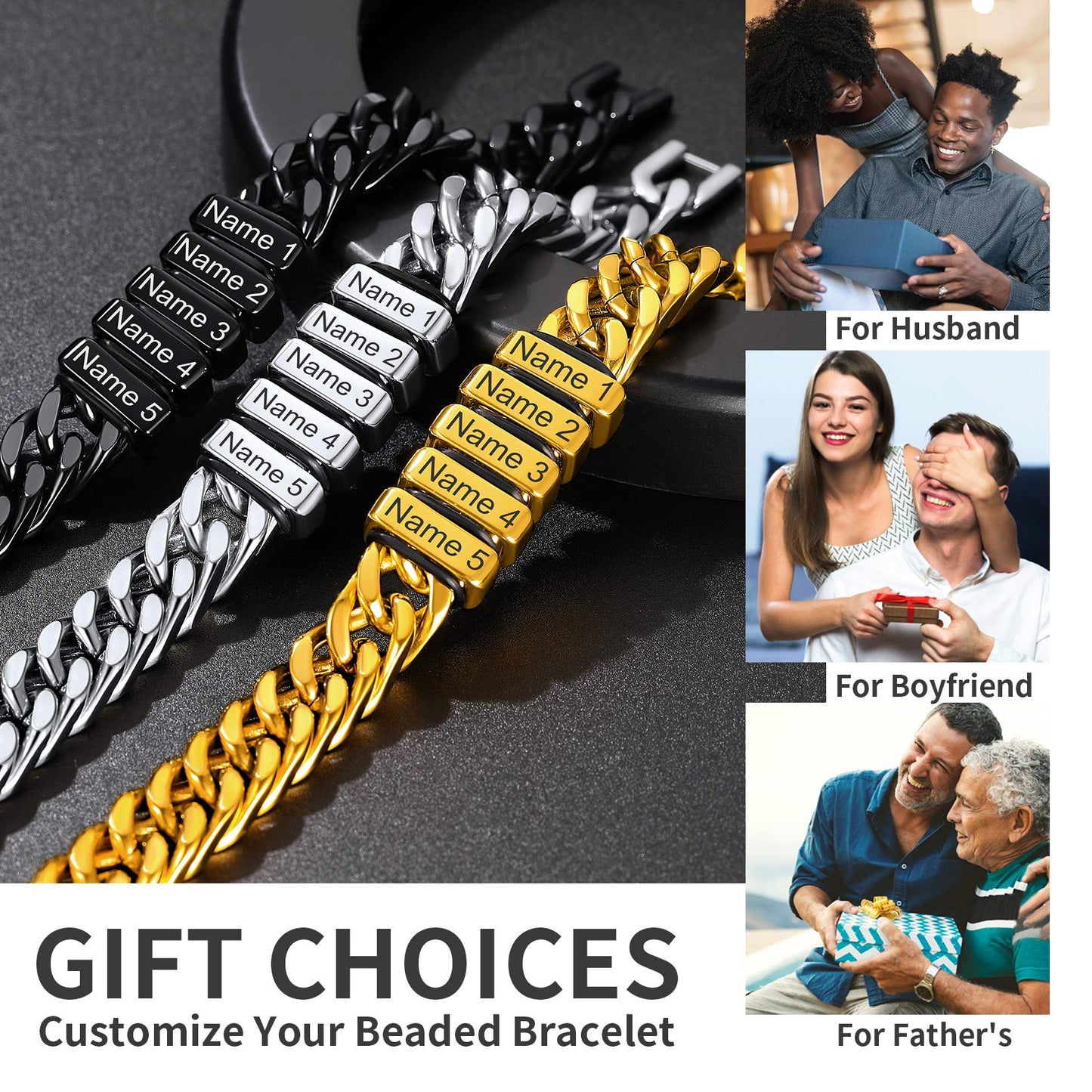 Personalized Cuban Link Bracelet Engraved Name Bracelet for