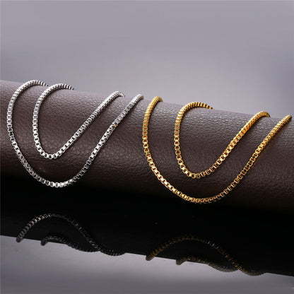 2mm Width Box Chain Link Necklace for