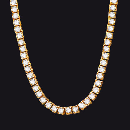 4mm Princess Cut Tennis Chain Necklace Cz Stones for
